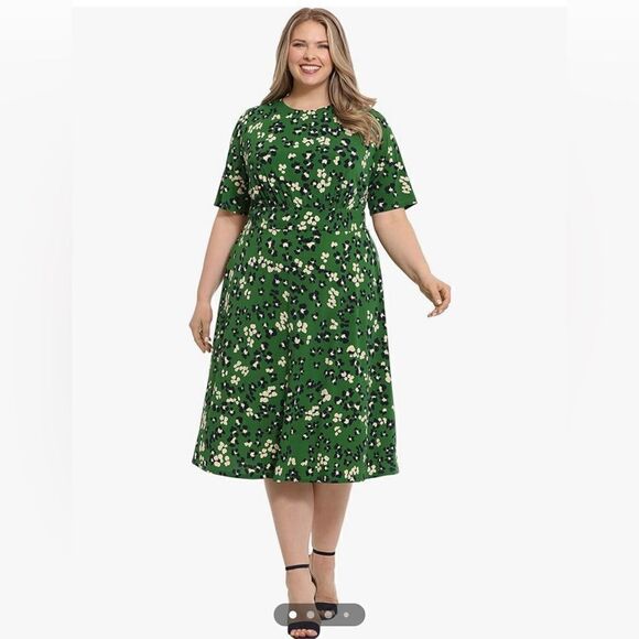 NWT LONDON TIMES Plus Size Elbow Sleeve Midi Dress women’s size 16 - Picture 1 of 9